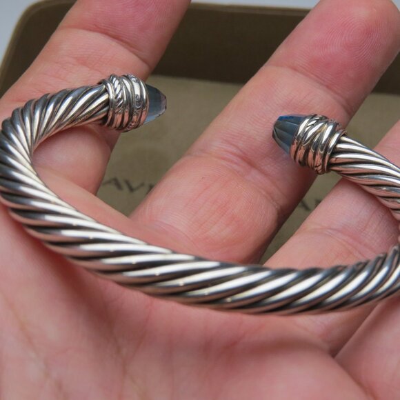 David Yurman Diamond & Blue Topaz 7mmm Cable Bangle - Picture 6 of 9